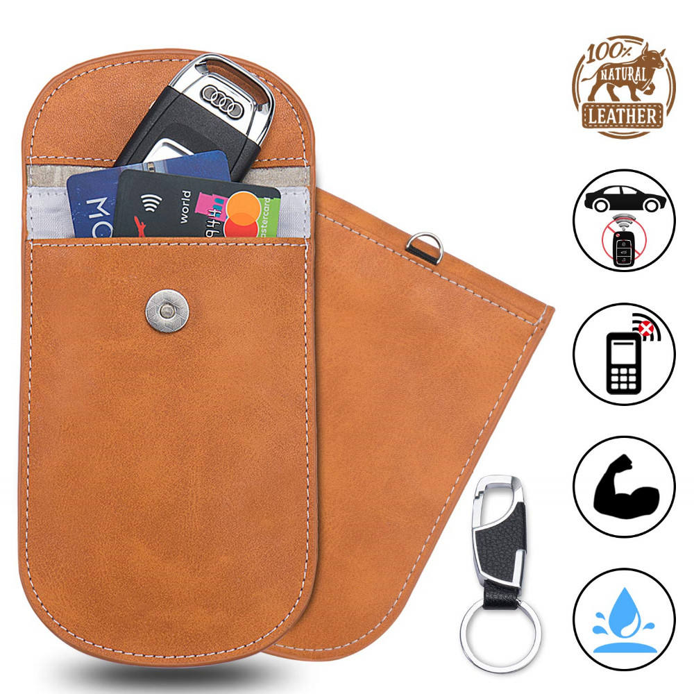 Carbon Fiber PU RFID Faraday Bag key fob protector Car Key Signals Blocking Case with key hook Anti-theft Car Keyless Pouch