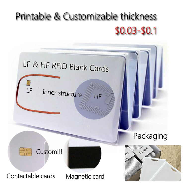 Custom printable rfid PVC blank nfc business cards phone qrcode glossy white t5577 rfid cards