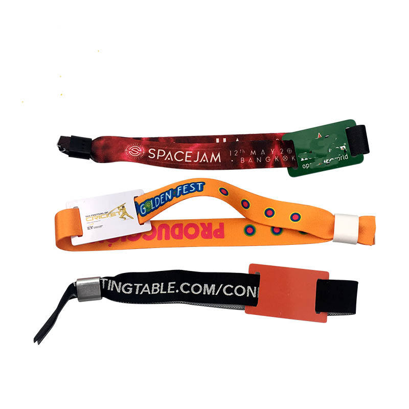 Personalized Cloth Fabric Bracelet Polyester Adjustable Wristbands With Plastic Clip For One Time Use