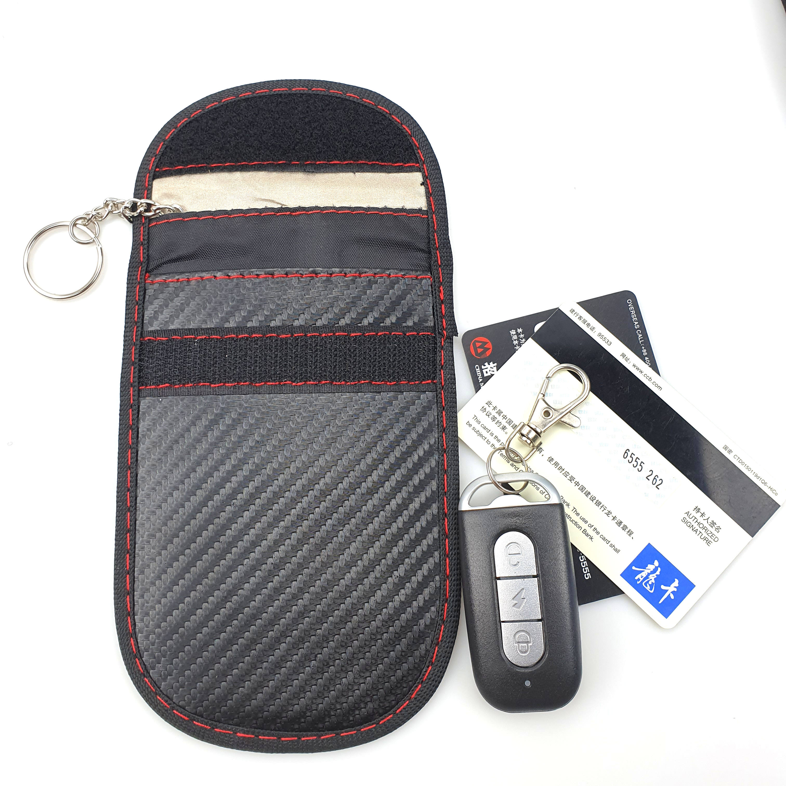Carbon fiber pattern RFID signal shielding key case faraday pouch anti-theft car key wallet car key signal blocker